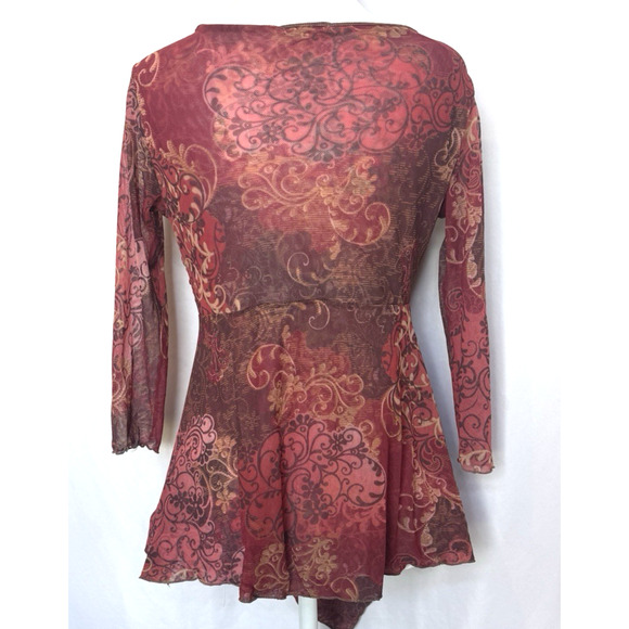 Y2K Womens Floral Asymmetrical Sheer Babydoll Top Size S Forest Fairy Whimsigoth - Picture 6 of 11